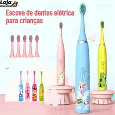 Escova Dental Elétrica Ultra-Sônica Para Crianças Acústica Onda Cabelos Suaves Dupla Face Limpa Cuidados Desenho animado