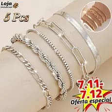 5pcs pulseiras em aço inoxidável hipoalergênico não escurece a prova d’água LU