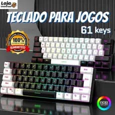 Teclado para jogos com fio 61-Key RGB Backlight Mini Compact USB-C Cabo de alimentação plugável-LU