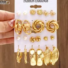 KIT12 Conjunto Elegante Brinco Com Argola De Ouro Brincos De Pérola Para Mulheres Joias Acessórios-LU