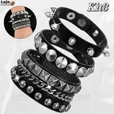 Pulseiras Y2K Cyberpunk - Conjunto de Pulseiras de Couro com Studs e Espinhos, Estilo Alternativo e Moderno-LU
