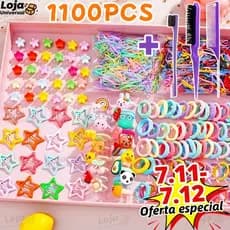 Conjunto De Acessórios Para Cabelo De Desenho Animado De 1100 Peças | Clipes BB Coreanos , Elásticos E Mulheres Elegante