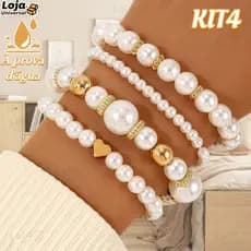 Conjunto de Pulseiras de Pérolas Femininas da Love Fashion Series - Quatro Peças, Elegante, Sofisticado e com Estilo-LU