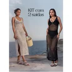 Kit 2 Saida Praia Longa  Elegante Crochê Moda Praia Feminino Luxo