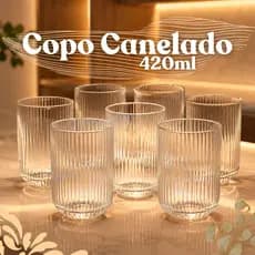 Jogo De Copos Versalhes Canelado 12 e 6 Peças Vidro 420ml Água Suco Refrigerante Drinks