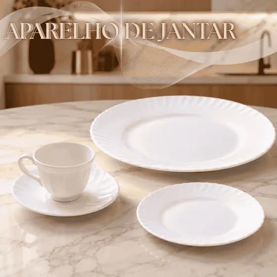 Aparelho de Jantar 16 Peças Completo em Vidro Cerâmico Premium | Mesa Posta Elegante