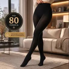 Meia Calça Térmica Fio 80 Pezinho Feminina Flanelada Quentinha Inverno Premium