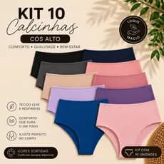 Kit 10 Calcinhas Femininas Cós Alto Cintura Alta Confortável Tecido Macio Respirável Cores Sortidas