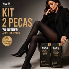 Kit 2 Meia Calça Trifil Fio 70 Acrílica Opaca Preta Inverno