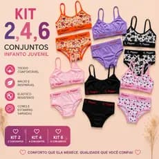 Kit Conjuntos Infanto Juvenil Menina Top e Calcinha Algodão Confortável Estampas Sortidas