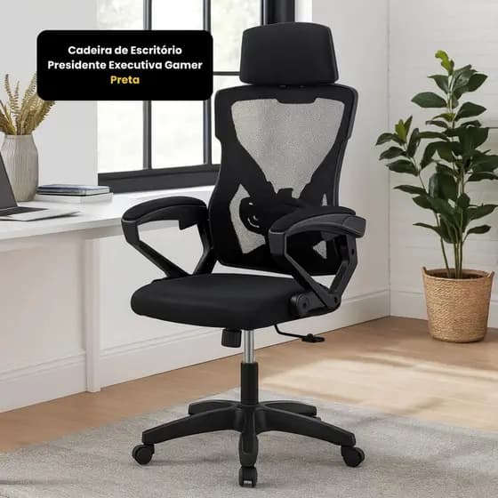 Cadeira Escritório Presidente Executiva Gamer Ergonômica Ajuste Altura Reclinável Conforto Alta Durabilidade Preto