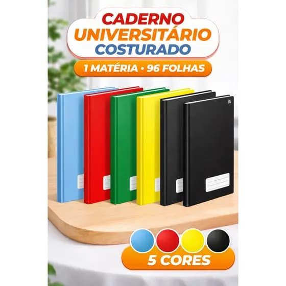 Caderno Escolar Costurado 96 Folhas Tamanho Universitário Capa Durável