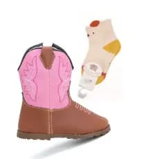 Botinha Texana Infantil Bebê Baby + Um Par de Meias Dia das Crianças Festa Junina FARMFUN