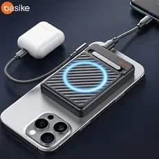 Basike Carregador Portátil Rápido Power Bank 10000mAh 22.5W com Suporte MagSafe 15W Sem Fio Tipo-C para iPhone Android