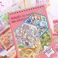 Caderno Adesivos Kawaii 40 Páginas, 20 Cenários 3D + 20 Adesivos PET, 4 Modelos , Presente Anti-Estresse Presente