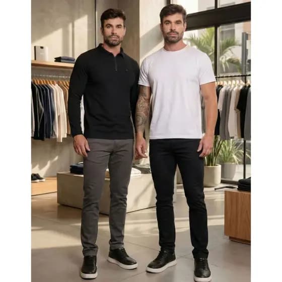Kit 2 Calças Sarja Slim Masculina Com Elastano Premium - Moderna, Elegante e Confortável