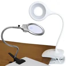 Luminária ou Lupa Led Garra Prende Mesa Lente Aumento Haste Flexível Leitura Baixa Visão Miopia