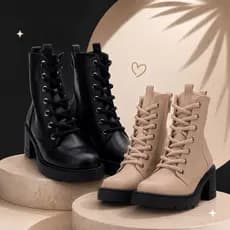 Bota Coturno Feminina Tratorada Salto Grosso Cano Médio Zíper Lateral Casual Confortável