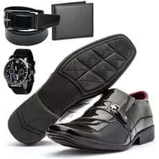 Kit 4 em 1 Sapato Social Masculino Com Carteira Cinto E Relógio