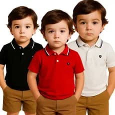 Kit 3 Camiseta Gola Polo Para Menino Bebê 100% Algodão Infantil Na Promoção