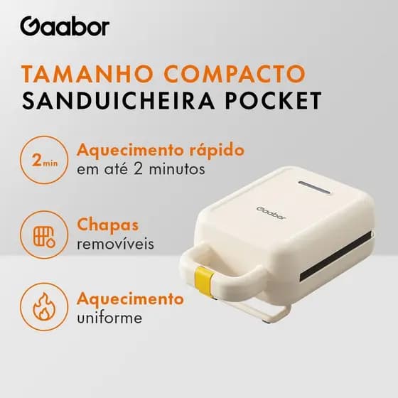 Gaabor Sanduicheira Elétrica Temperatura Constante de Dupla Face Assadeira Removível Antiaderente Portátil SM60M-WH01A