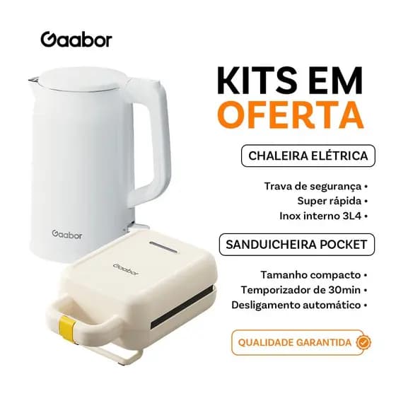 [Venda em conjunto] Gaabor Chaleira elétrica 1,7L EK20M+Sanduicheira Elétrica SM60M Temperatura constante de dupla face