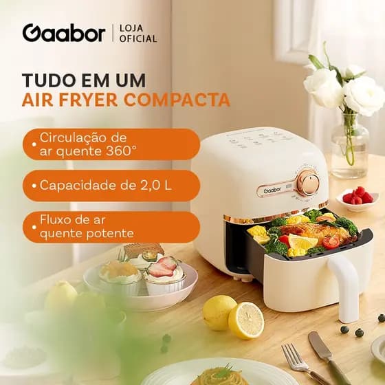Gaabor Fritadeira Eletrica 220V Timer Regulavel 1,4L 900W Air Fryer Antiaderente Luz Indicadora AF20M YE01A