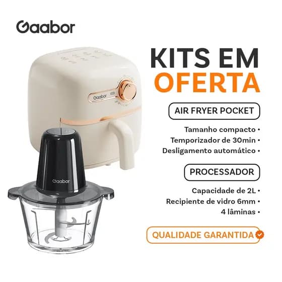 [Venda em conjunto] Gaabor 1,4L Air Fryer AF20M + Processador 2L MG-15M02A Vidro Lâminas Afiadas