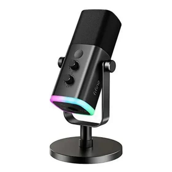 Microfone Fifine AM8 Profissional USB XLR Dinâmico RGB Preto Gamer para Streaming Podcast YouTube Gravação Setup PC