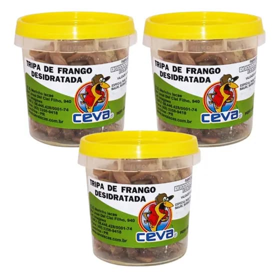 Kit 3 Isca Para Pesca Tripa De Frango Desidratada 120g Ceva Iscas