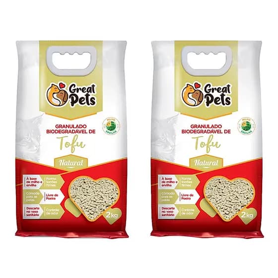 2 Areia Biodegradável Granulado Tofu Natural 2kg P Gatos
