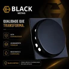 Ralo Click Inteligente De Inox Antiodor Preto Fosco 15x15Cm Para Banheiro Vedação Total