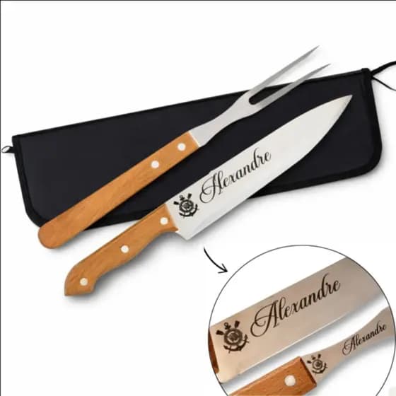 Maleta De Churrasco Personalizada Garfo e Faca 10 Unidades Gravação a Laser