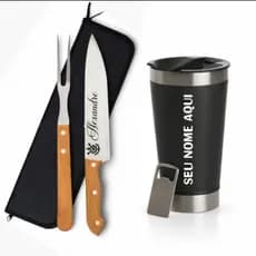 Combo Churrasco Personalizado Presente e Decoração Copo Térmico Garfo e Faca
