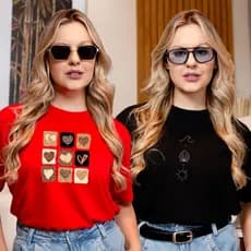 Kit 2 Camiseta T-Shirt Feminina Estampada 100% Algodão Blusa Despojada Promoção Várias Cores
