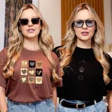 Kit 2 T-Shirt Feminina Estampada 100% Algodão Camiseta Despojada Envio Imediato