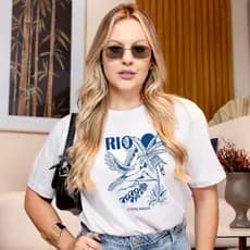 T-Shirt Feminina Estampada Rio Blusa 100% Algodão Envio Imediato