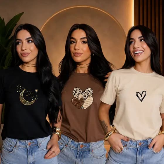 Kit 3 T-Shirt Estilosa Camiseta Estampada Feminina Promoção Atacado