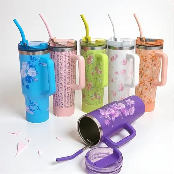 Copo Térmico Garrafa1.2l Canudo+ Protetor Estampa Floral-LD