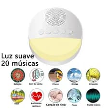 Reprodutor Portátil de Som de Sono para Crianças Música e Ruído Branco Dispositivo Auxiliar de Sono com Música e Luz