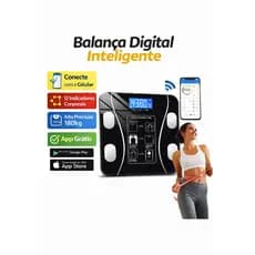 Balança Eletrônica Corporal com App Bluetooth – Controle de Peso, Design em Vidro, Capacidade 180kg