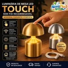 Luminária de Mesa LED Touch Sem Fio Recarregável Abajur Moderno 3 Níveis Luz Ajustável para Quarto Cabeceira Decoração