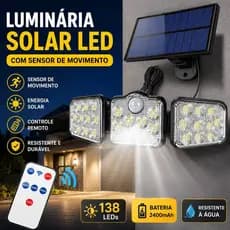 Luminária Solar LED com Sensor de Movimento Controle Remoto Painel Solar Externo para Jardim Garagem Quintal