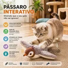 Brinquedo para Gato Interativo Pássaro com Som e Movimento USB Recarregável com Catnip Anti Tédio