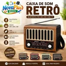 Caixa de Som Bluetooth Retrô Vintage Rádio FM USB TF Recarregável 5W RMS Portátil KMS-6681