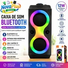Caixa de Som Bluetooth RGB AL-3828 Portátil 12W com Entrada para Microfone USB FM TWS Luz LED