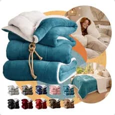 Coberdrom Casal Queen Com Sherpa Flannel Dupla Face 550g Luxo Cobertor Pesado Inverno Grosso Pele Carneiro Fofo Grande