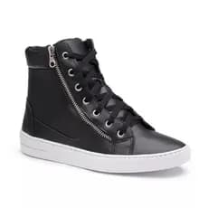 Tenis Vegan Feminino Preto com Ziper Tenis Vegano Cano curto, sintético, dia a dia, urbano, academia.