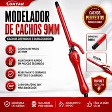 Modelador Cachos 9mm Cerâmico Íon Negativo Bivolt 127V 220V LONYAN Mini Tourmaline Profissional Desligamento Automático