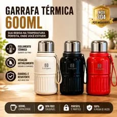 Garrafa Térmica 600ml SUS304 Aço Inox Vácuo BPA Free Antivazamento Tampa Rosca Portátil Esportes Academia Carro Chá Café
